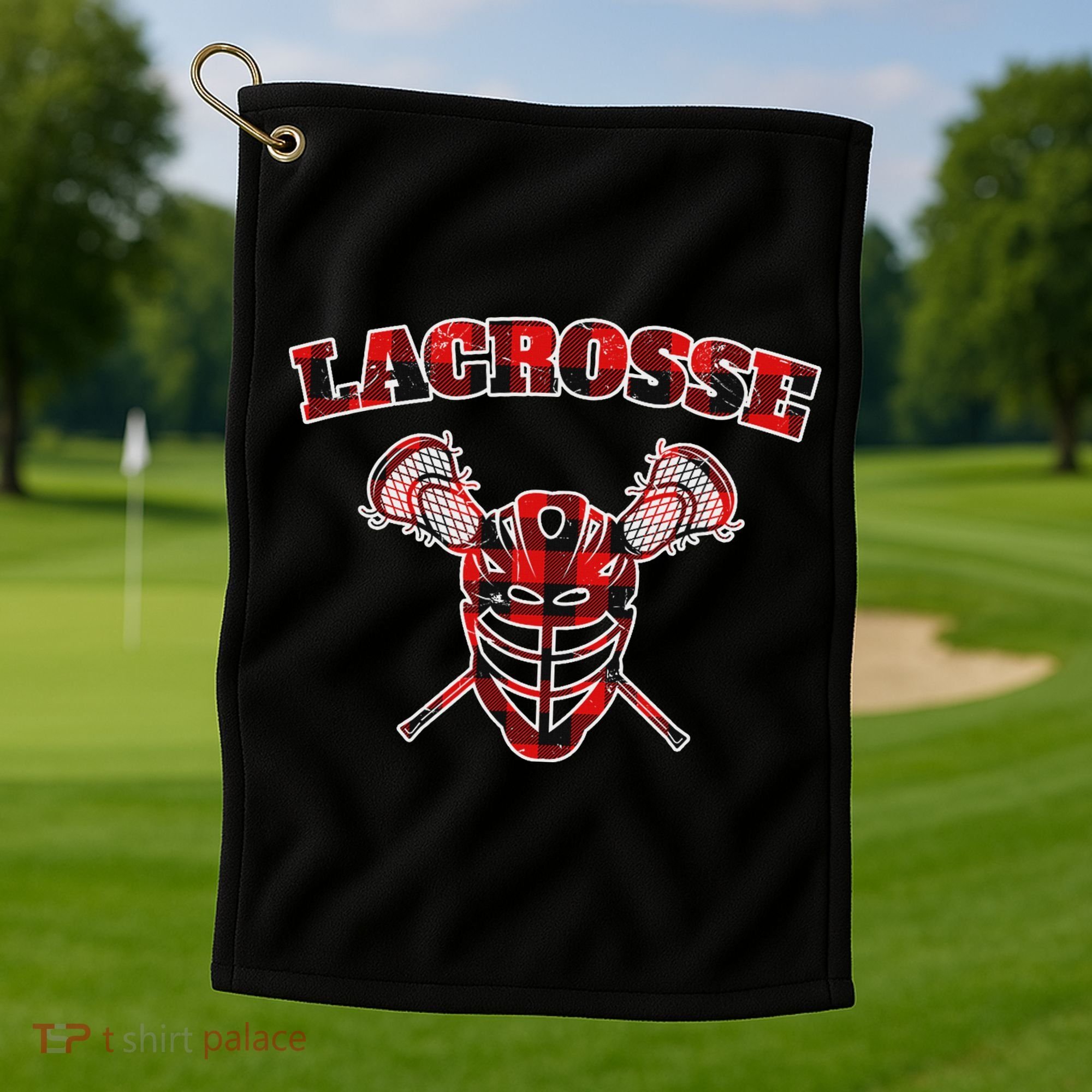 Buffalo Plaid Lacrosse Game Crossed Sticks Lax Golf Towel