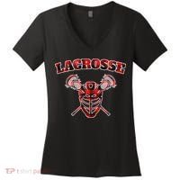 Buffalo Plaid Lacrosse Game Crossed Sticks Lax Women's V-Neck T-Shirt thumb 0