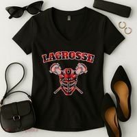 Buffalo Plaid Lacrosse Game Crossed Sticks Lax Women's V-Neck T-Shirt thumb 2