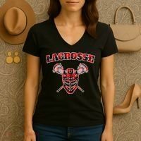 Buffalo Plaid Lacrosse Game Crossed Sticks Lax Women's V-Neck T-Shirt thumb 3