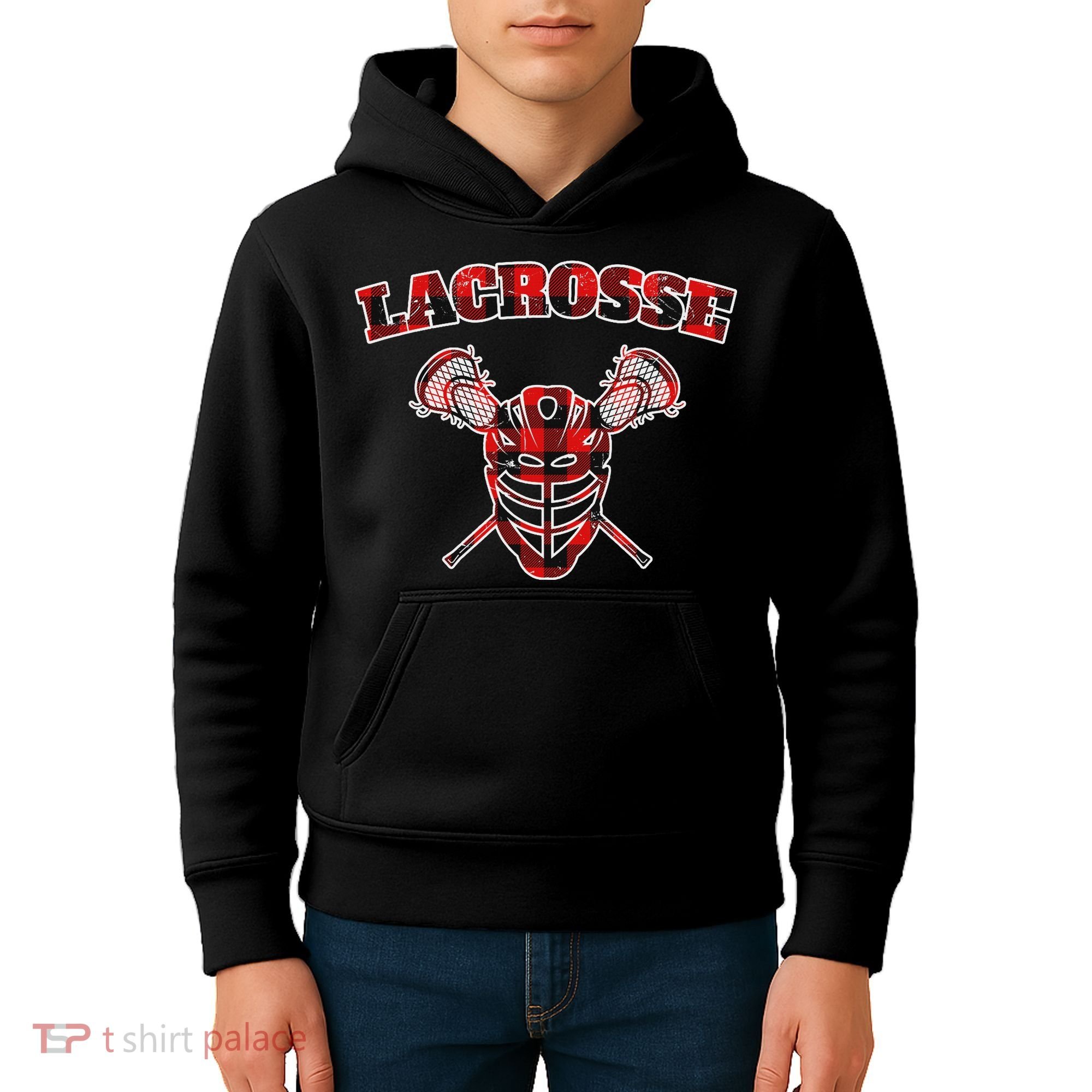 Buffalo Plaid Lacrosse Game Crossed Sticks Lax Kids Hoodie