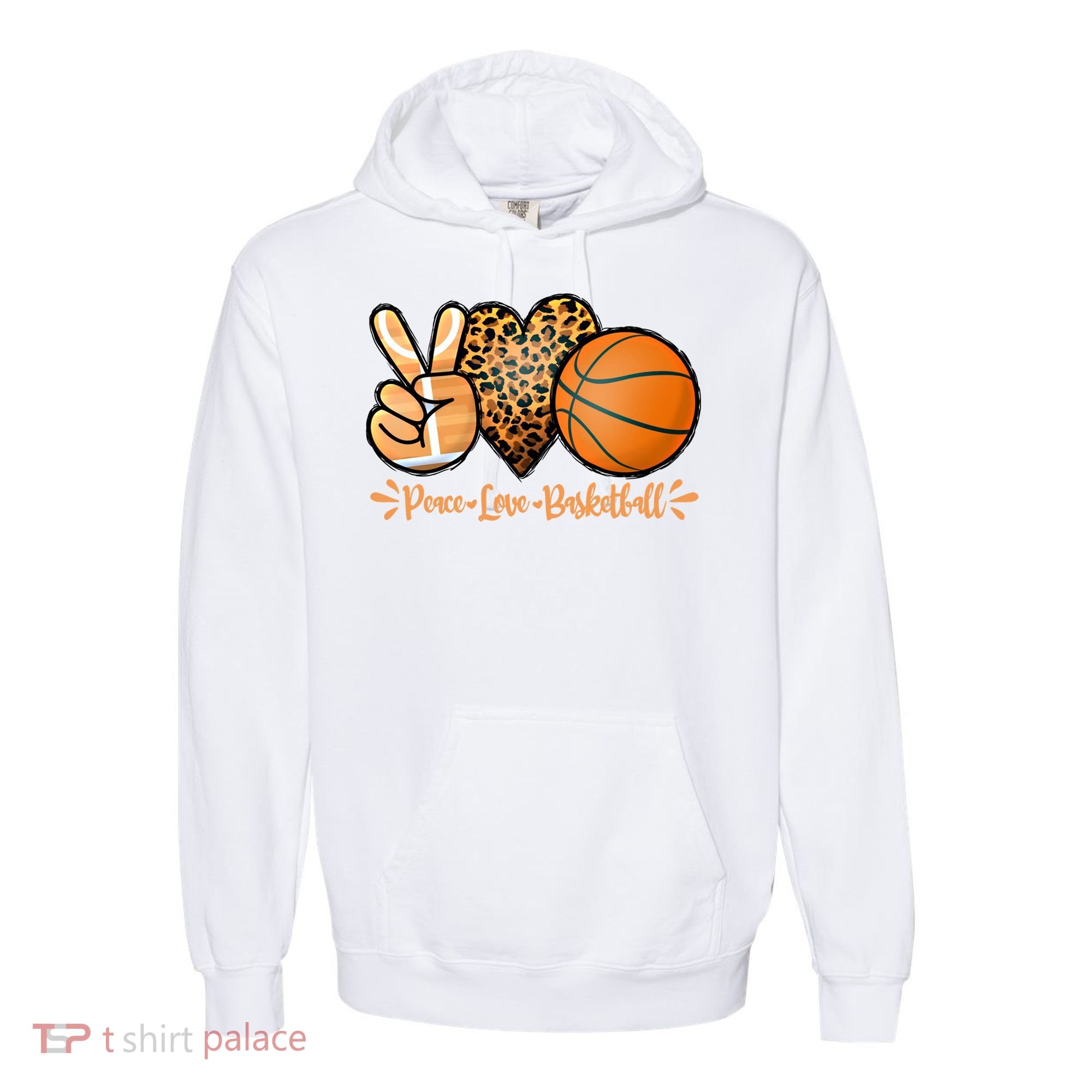Basketball Peace Love Basketball Mom Game Day Outfit Gift Comfort Colors Garment-Dyed Hooded Sweatshirt