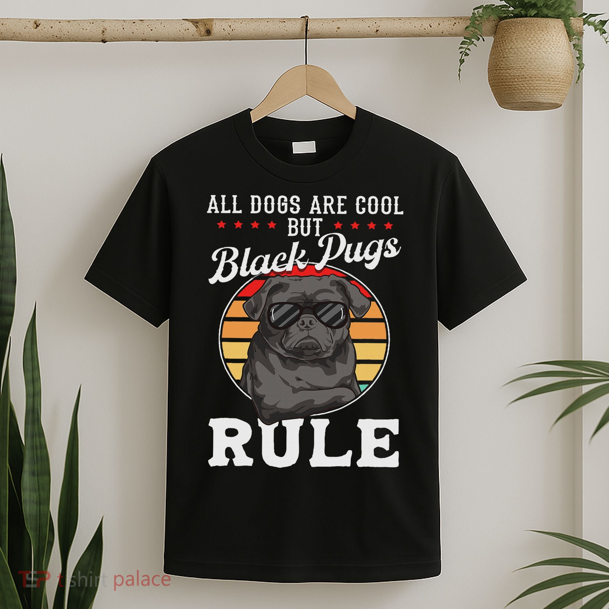 Black Pug Lovers Black Pugs Rule Funny Black Pug T-Shirt