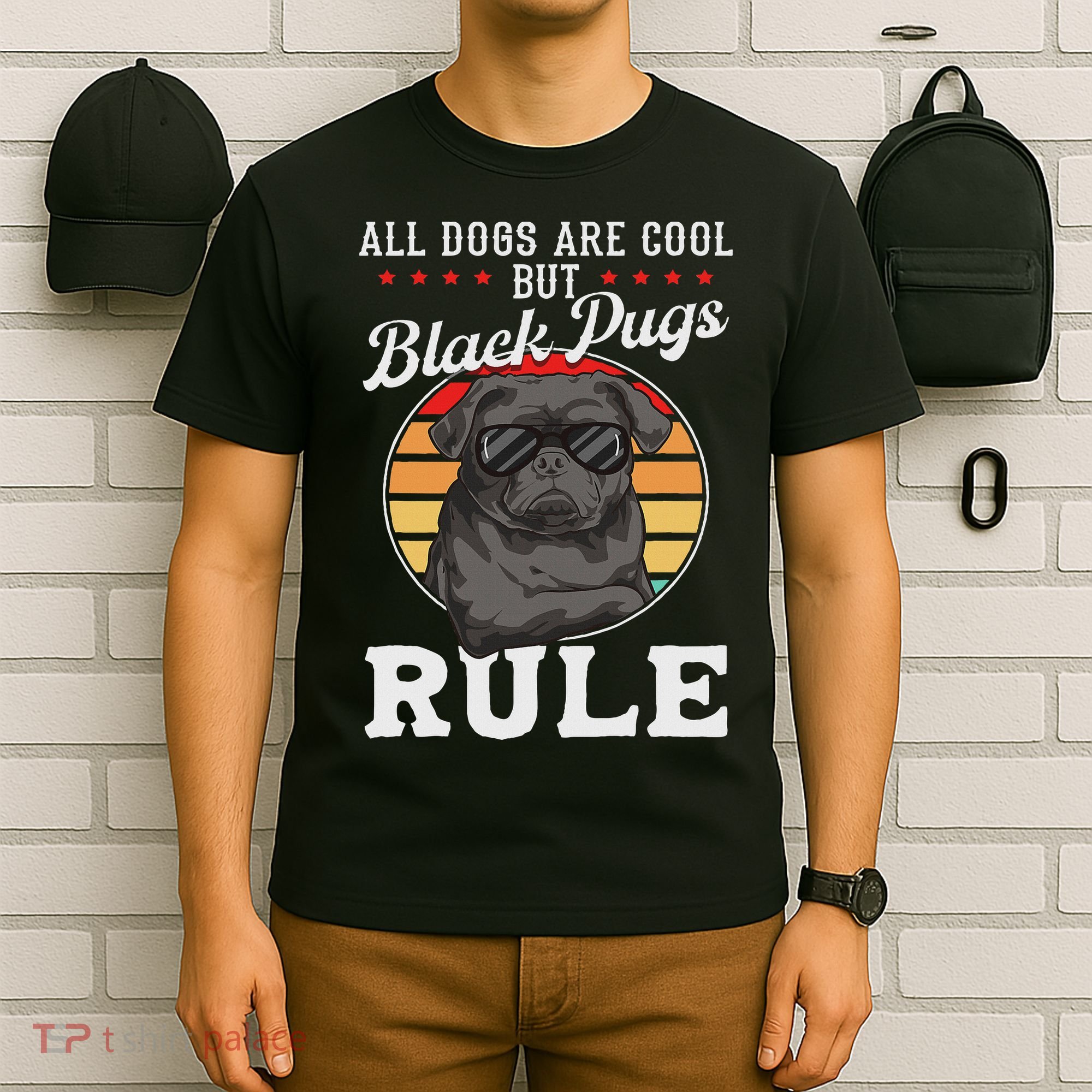 Black Pug Lovers Black Pugs Rule Funny Black Pug T-Shirt