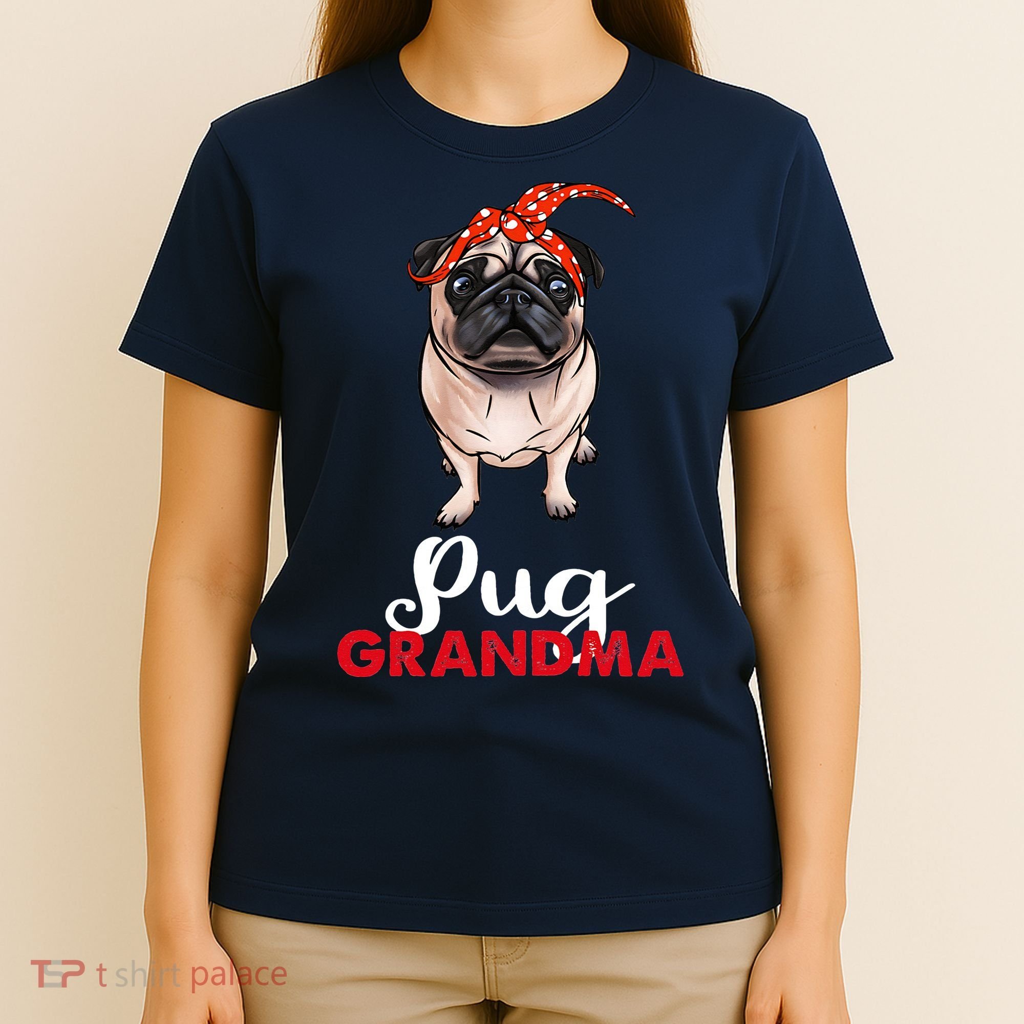 Best Pug Mom Ever With Bandana Pug Dog Pug Grandma T-Shirt