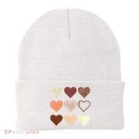 Black Pride Melanin Skin Tone Hearts Black History Month Beanie thumb 0