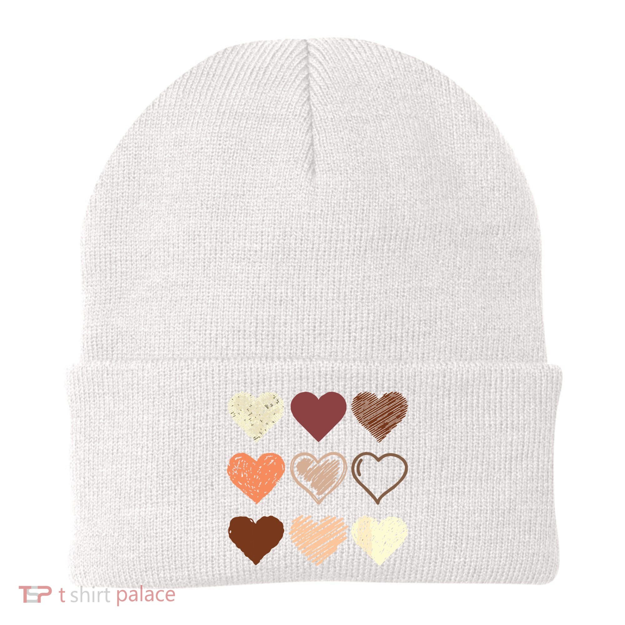 Black Pride Melanin Skin Tone Hearts Black History Month Beanie