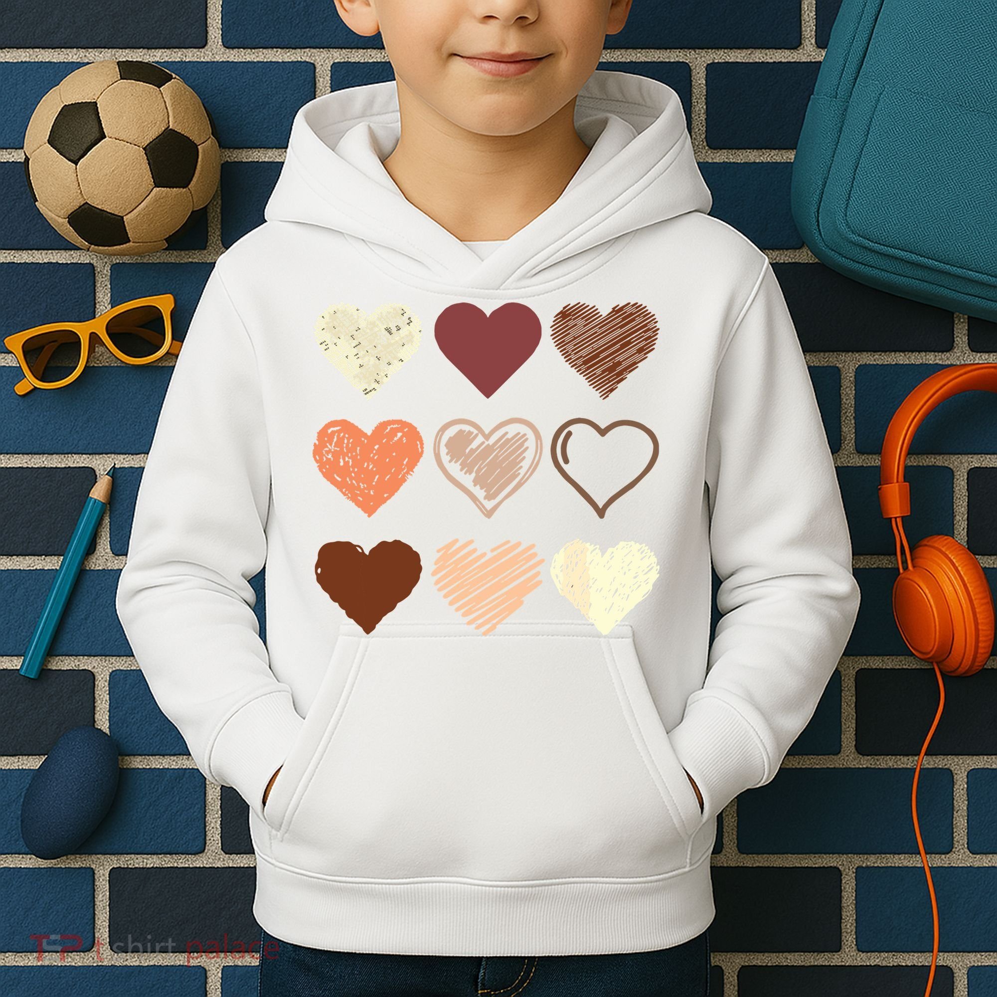 Black Pride Melanin Skin Tone Hearts Black History Month Kids Hoodie