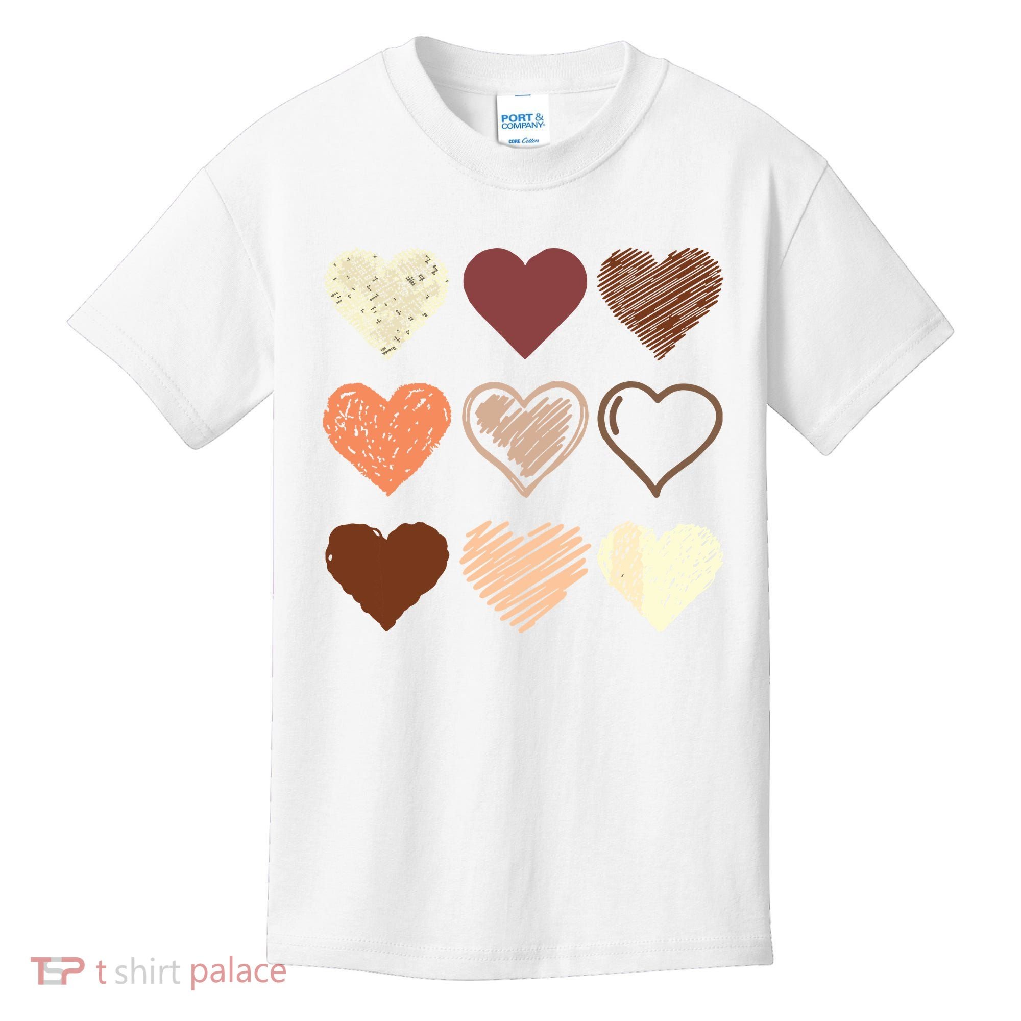 Black Pride Melanin Skin Tone Hearts Black History Month Kids T-Shirt