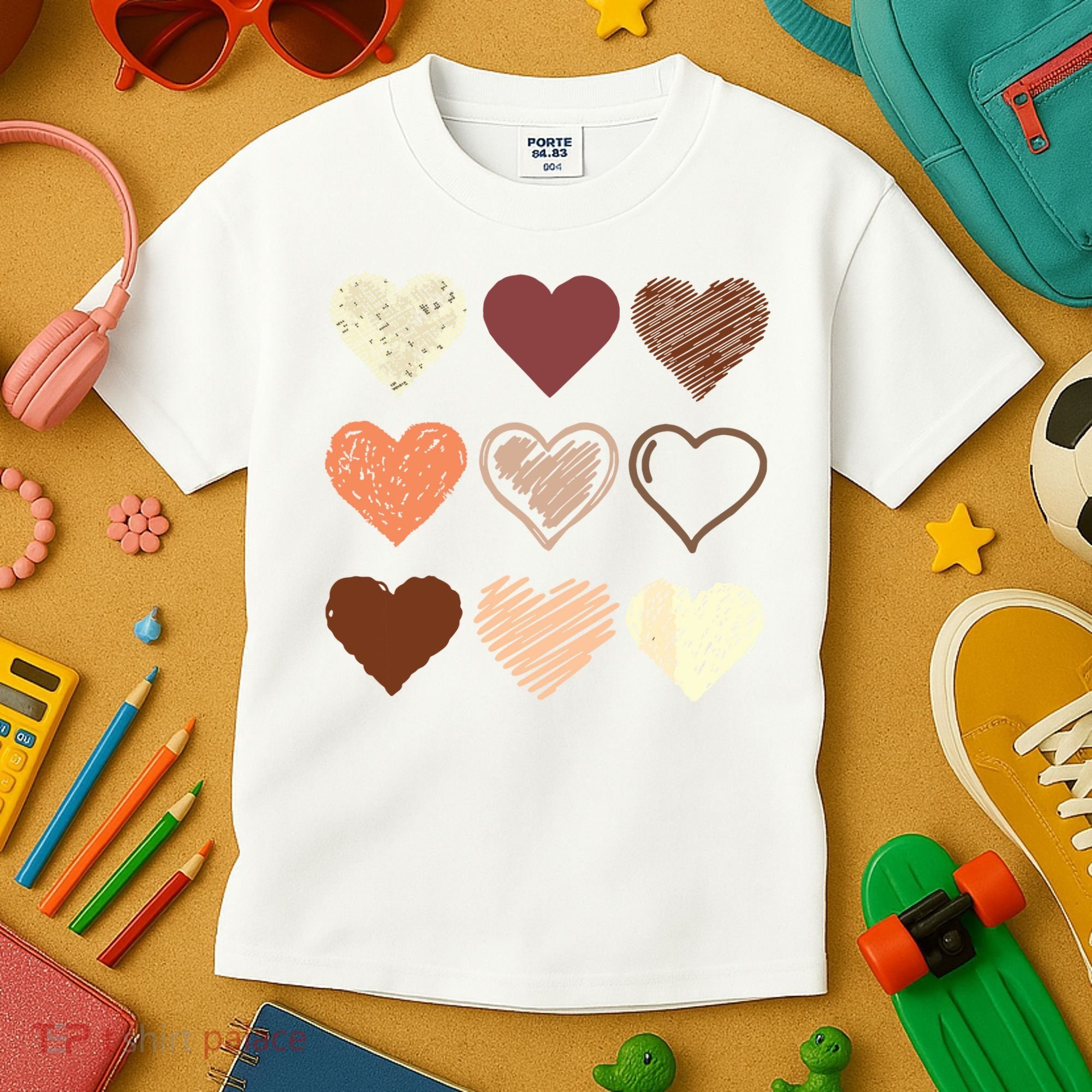 Black Pride Melanin Skin Tone Hearts Black History Month Kids T-Shirt