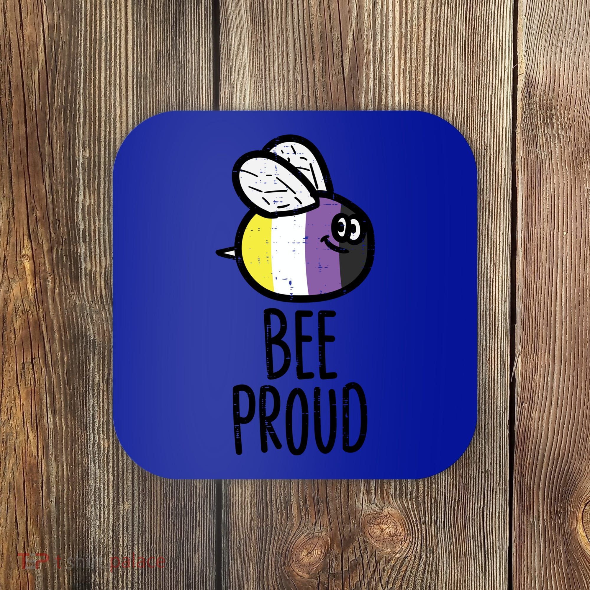 Bee Proud Nonbinary Pride Non Binary Enby Nb Flag Lgbtq Funny Gift Coaster