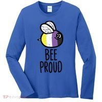 Bee Proud Nonbinary Pride Non Binary Enby Nb Flag Lgbtq Funny Gift Women's Long Sleeve Shirt thumb 0