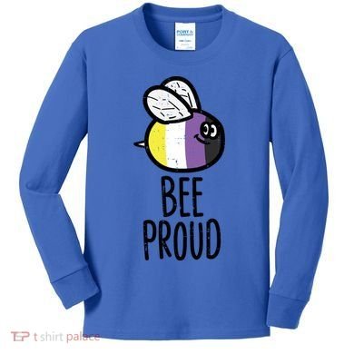 Bee Proud Nonbinary Pride Non Binary Enby Nb Flag Lgbtq Funny Gift Kids Long Sleeve Shirt