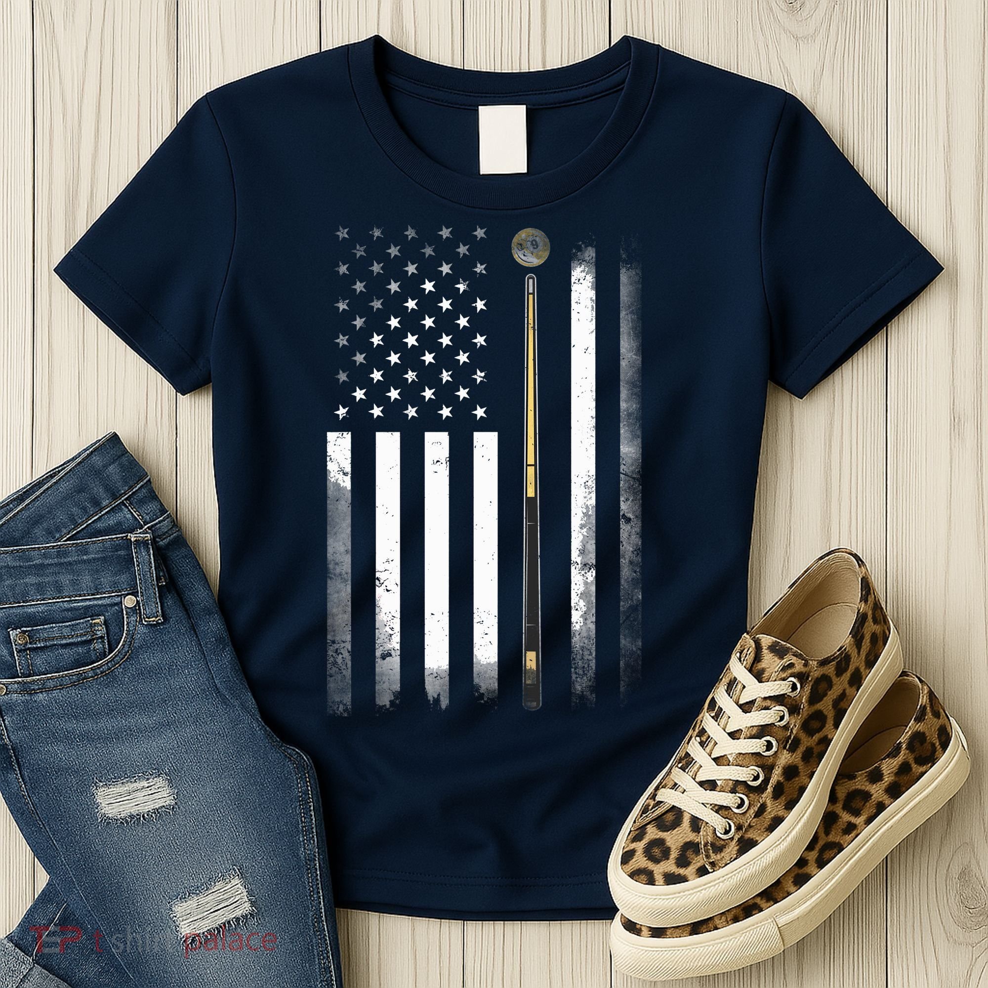 Billiards Pool Player Table USA US American Flag Women's T-Shirt