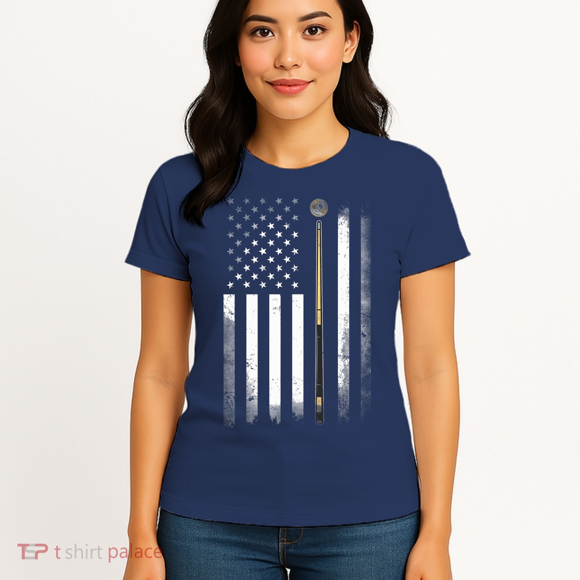 Billiards Pool Player Table USA US American Flag Women's T-Shirt
