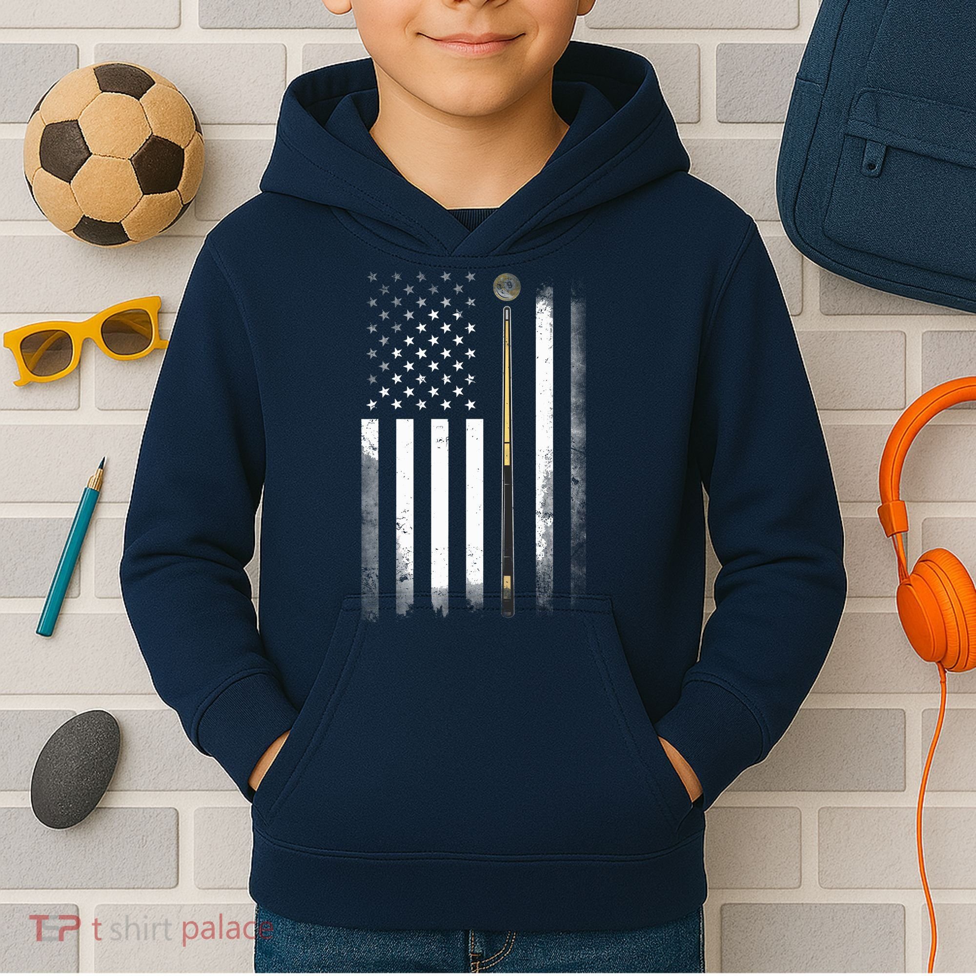 Billiards Pool Player Table USA US American Flag Kids Hoodie