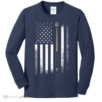 Billiards Pool Player Table USA US American Flag Kids Long Sleeve Shirt