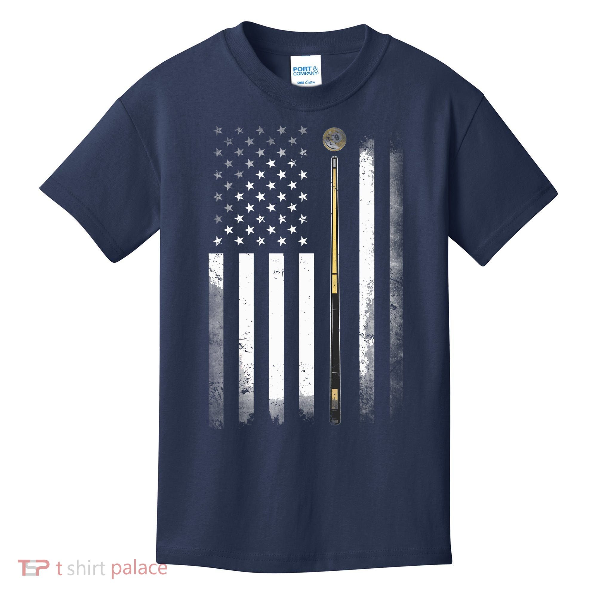 Billiards Pool Player Table USA US American Flag Kids T-Shirt