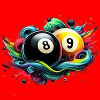 Billiards Pool Player 8 Ball 9 Ball Paint Art Billiard Balls Santa Hat thumb 1