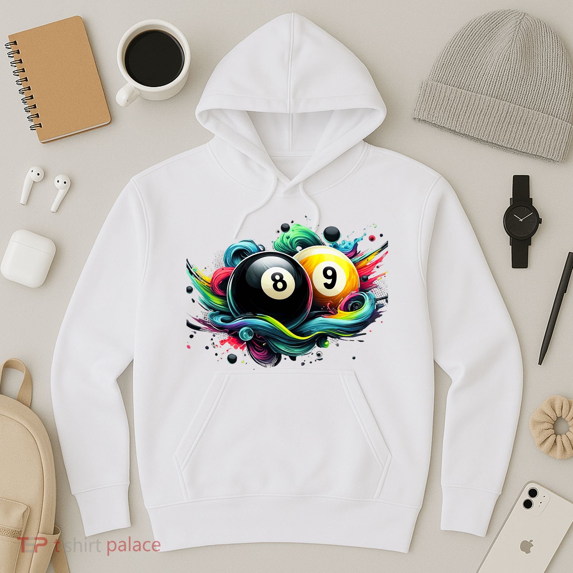Billiards Pool Player 8 Ball 9 Ball Paint Art Billiard Balls Hoodie