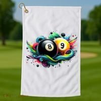 Billiards Pool Player 8 Ball 9 Ball Paint Art Billiard Balls Golf Towel thumb 1