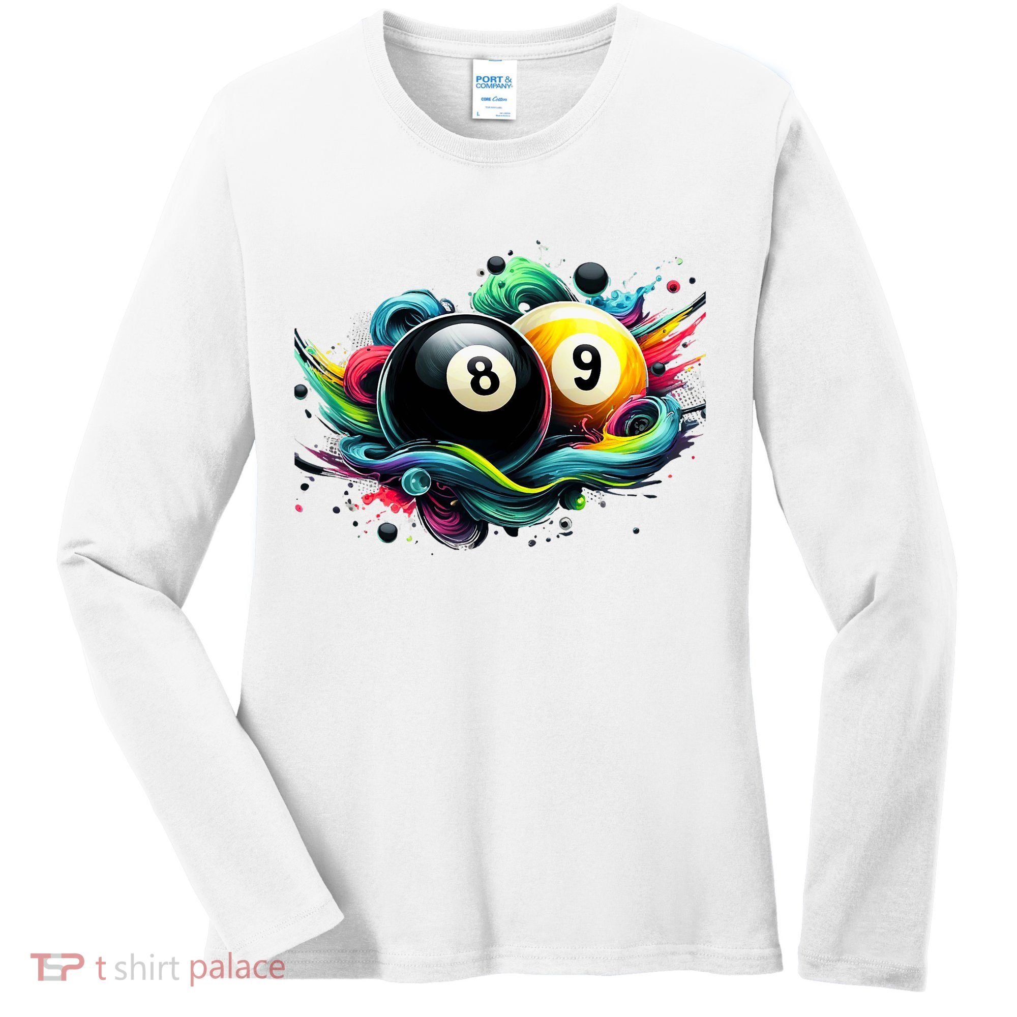 Billiards Pool Player 8 Ball 9 Ball Paint Art Billiard Balls Women's Long Sleeve Shirt