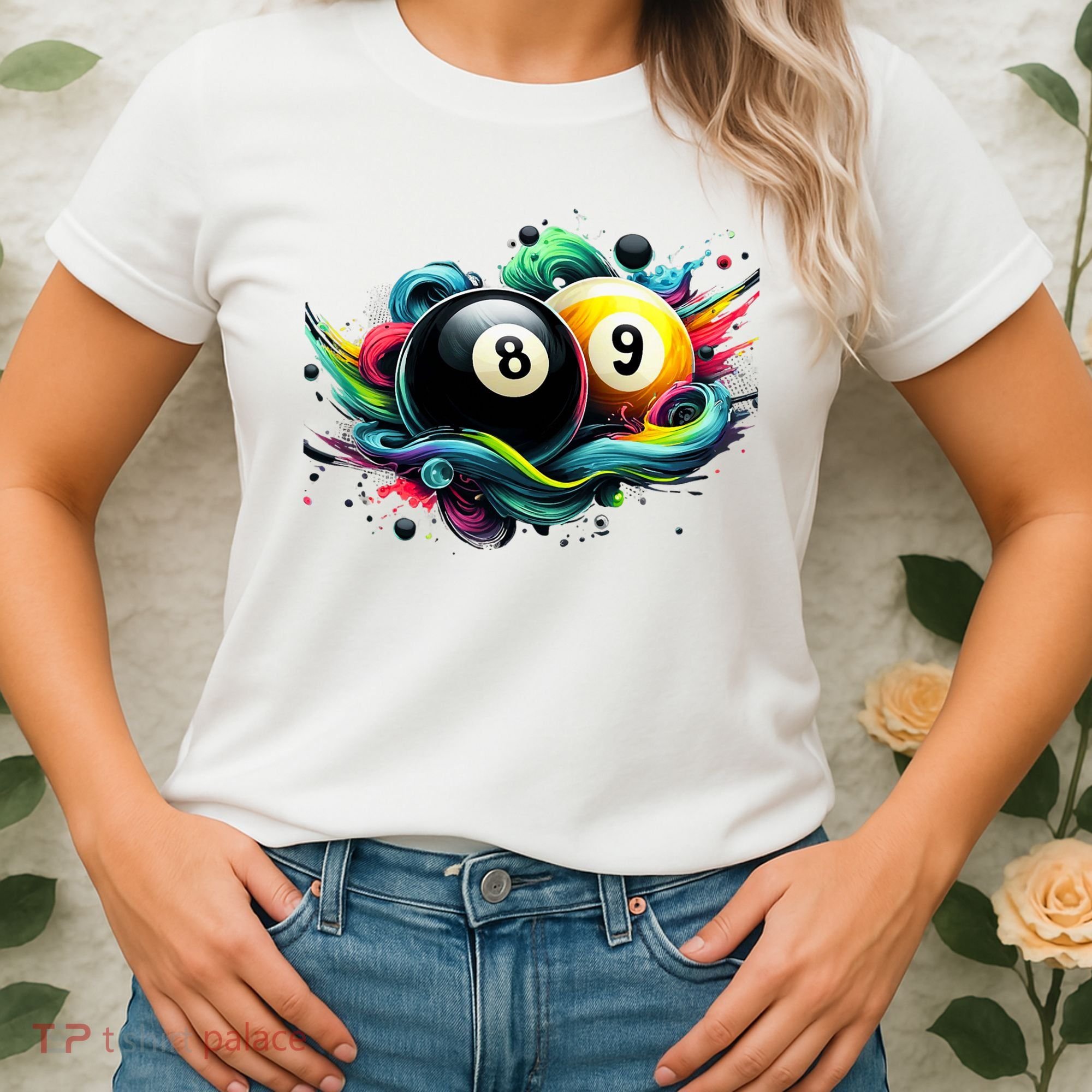Billiards Pool Player 8 Ball 9 Ball Paint Art Billiard Balls Women's T-Shirt