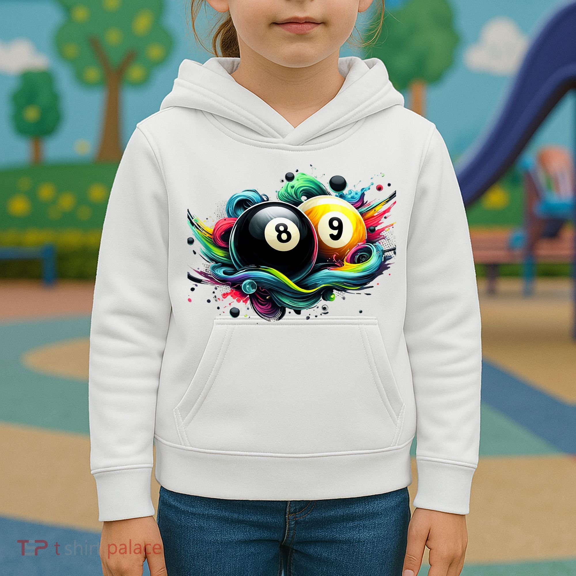 Billiards Pool Player 8 Ball 9 Ball Paint Art Billiard Balls Kids Hoodie