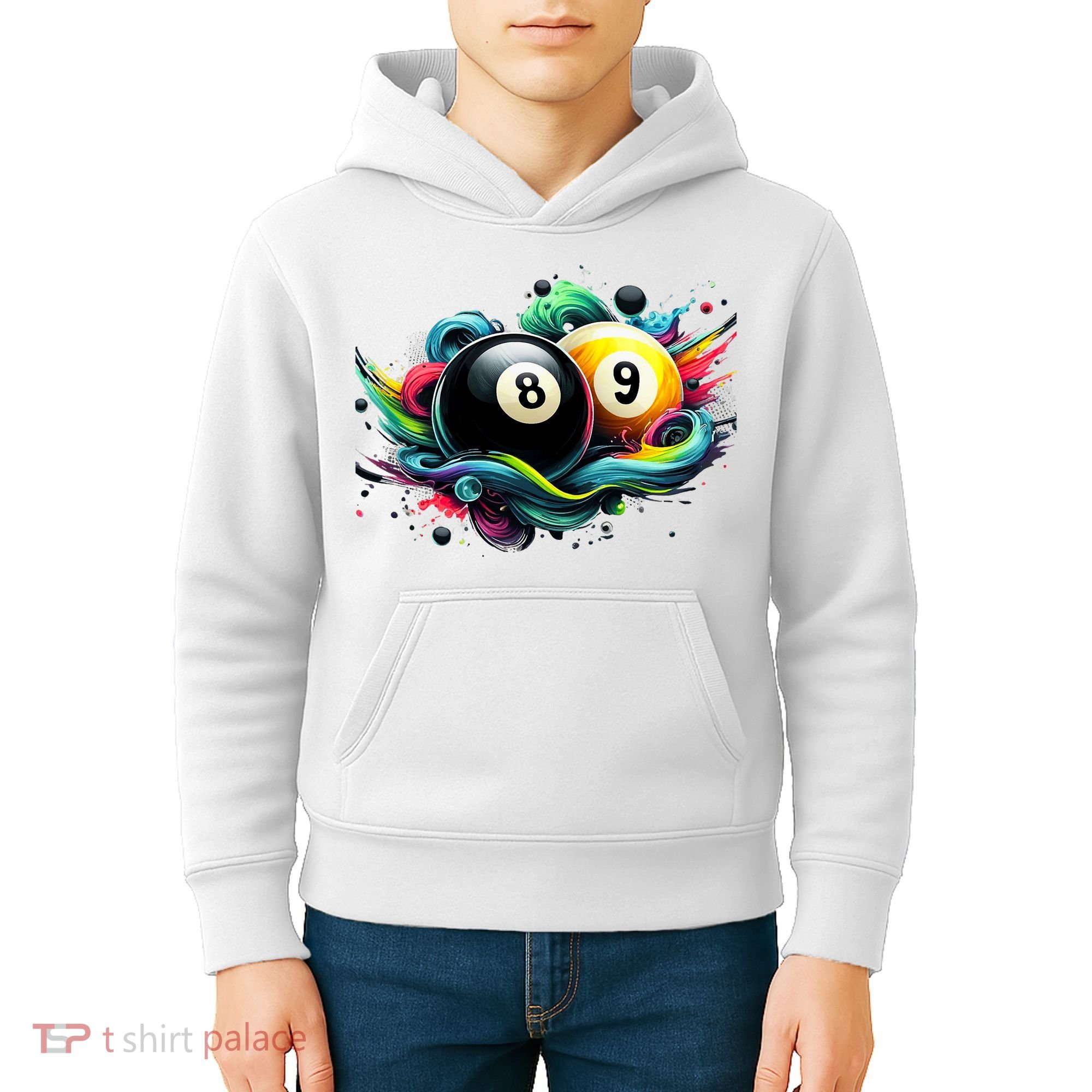 Billiards Pool Player 8 Ball 9 Ball Paint Art Billiard Balls Kids Hoodie