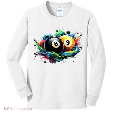 Billiards Pool Player 8 Ball 9 Ball Paint Art Billiard Balls Kids Long Sleeve Shirt