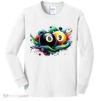Billiards Pool Player 8 Ball 9 Ball Paint Art Billiard Balls Kids Long Sleeve Shirt thumb 0