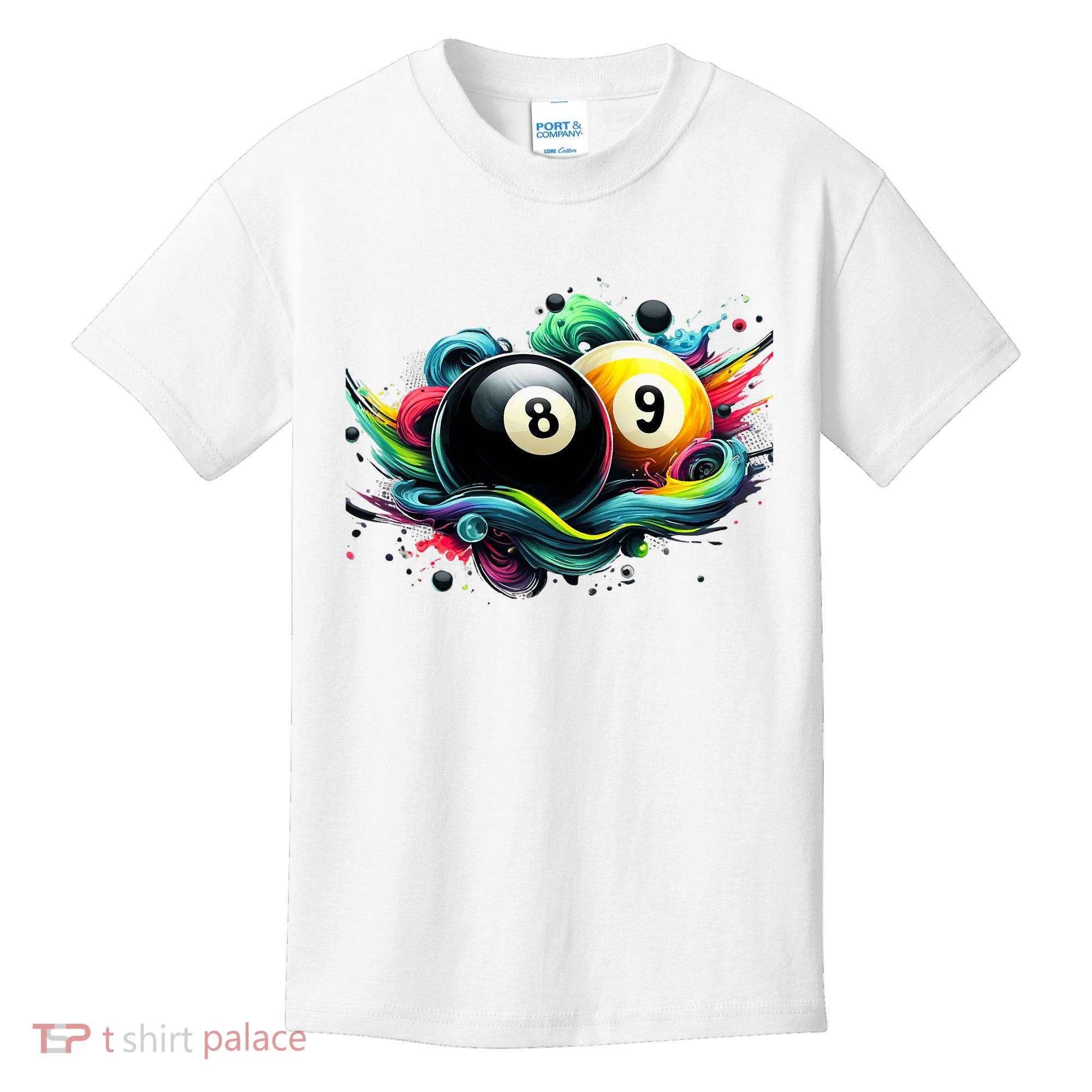 Billiards Pool Player 8 Ball 9 Ball Paint Art Billiard Balls Kids T-Shirt