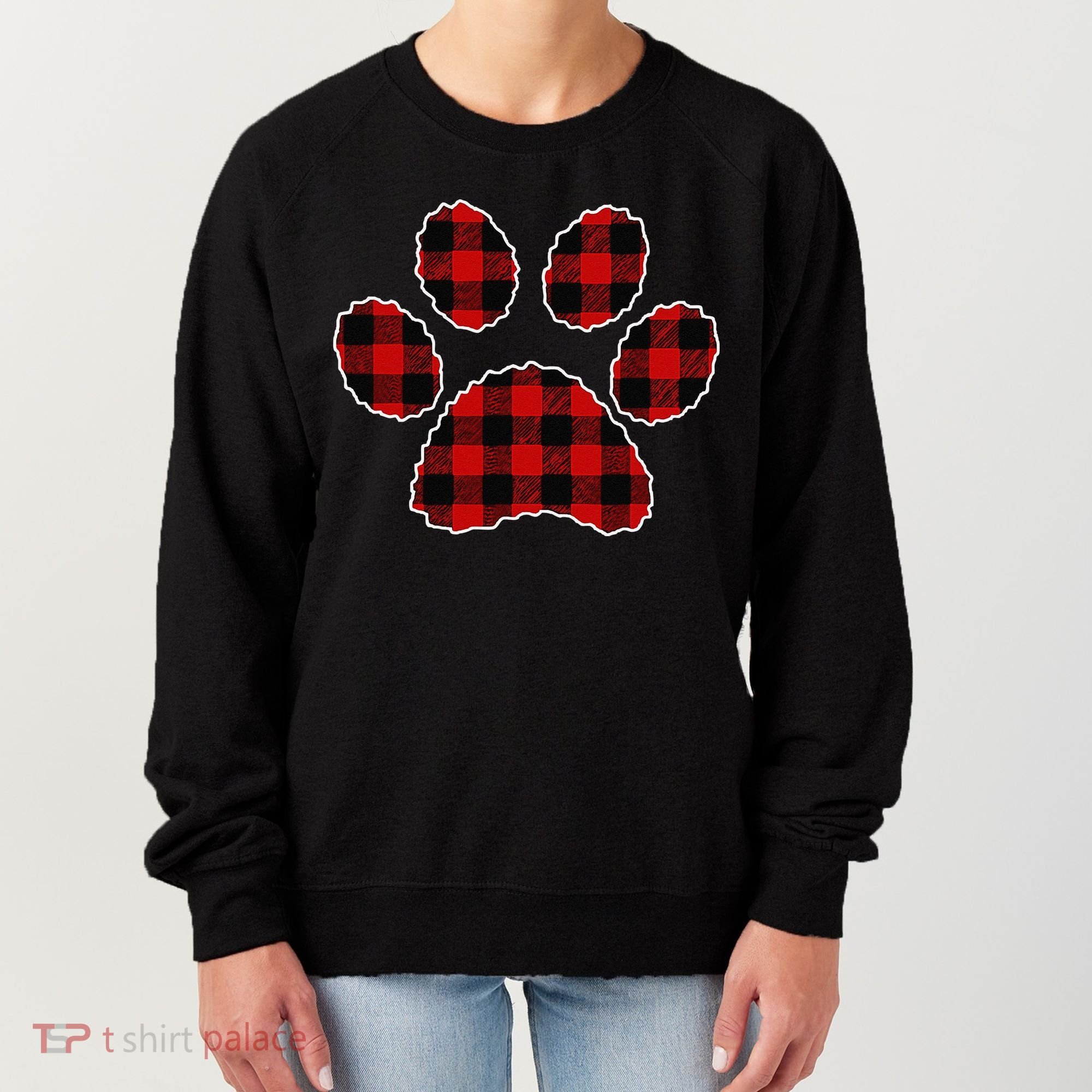Buffalo Plaid Paw Print Dog Or Cat Lovers Christmas Women's Sweatshirt