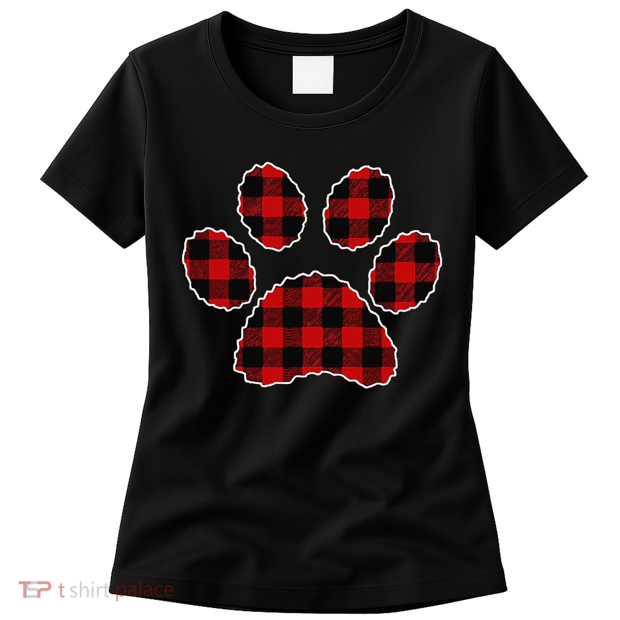 Buffalo Plaid Paw Print Dog Or Cat Lovers Christmas Women's T-Shirt