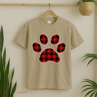 Buffalo Plaid Paw Print Dog Or Cat Lovers Christmas T-Shirt thumb 2