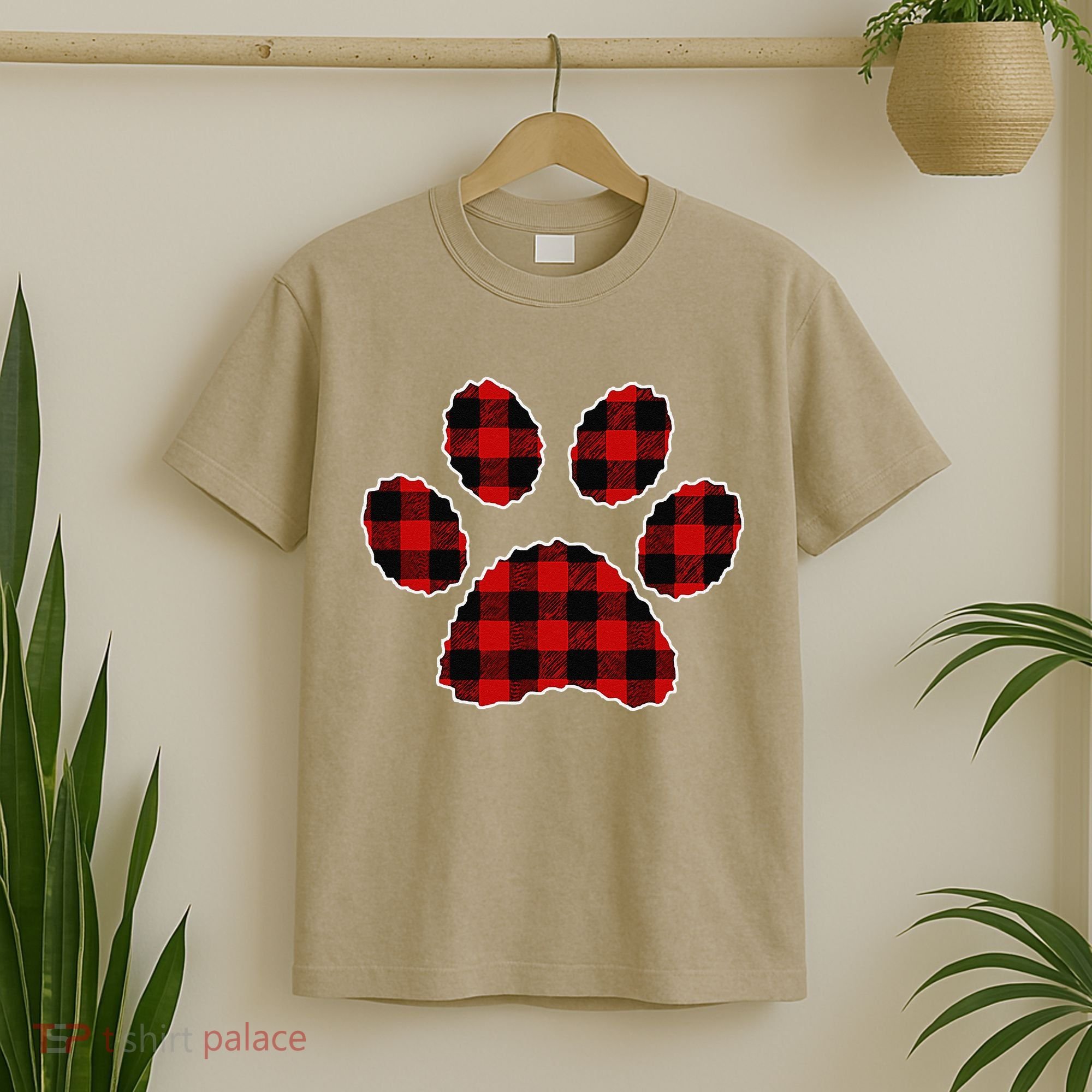 Buffalo Plaid Paw Print Dog Or Cat Lovers Christmas T-Shirt