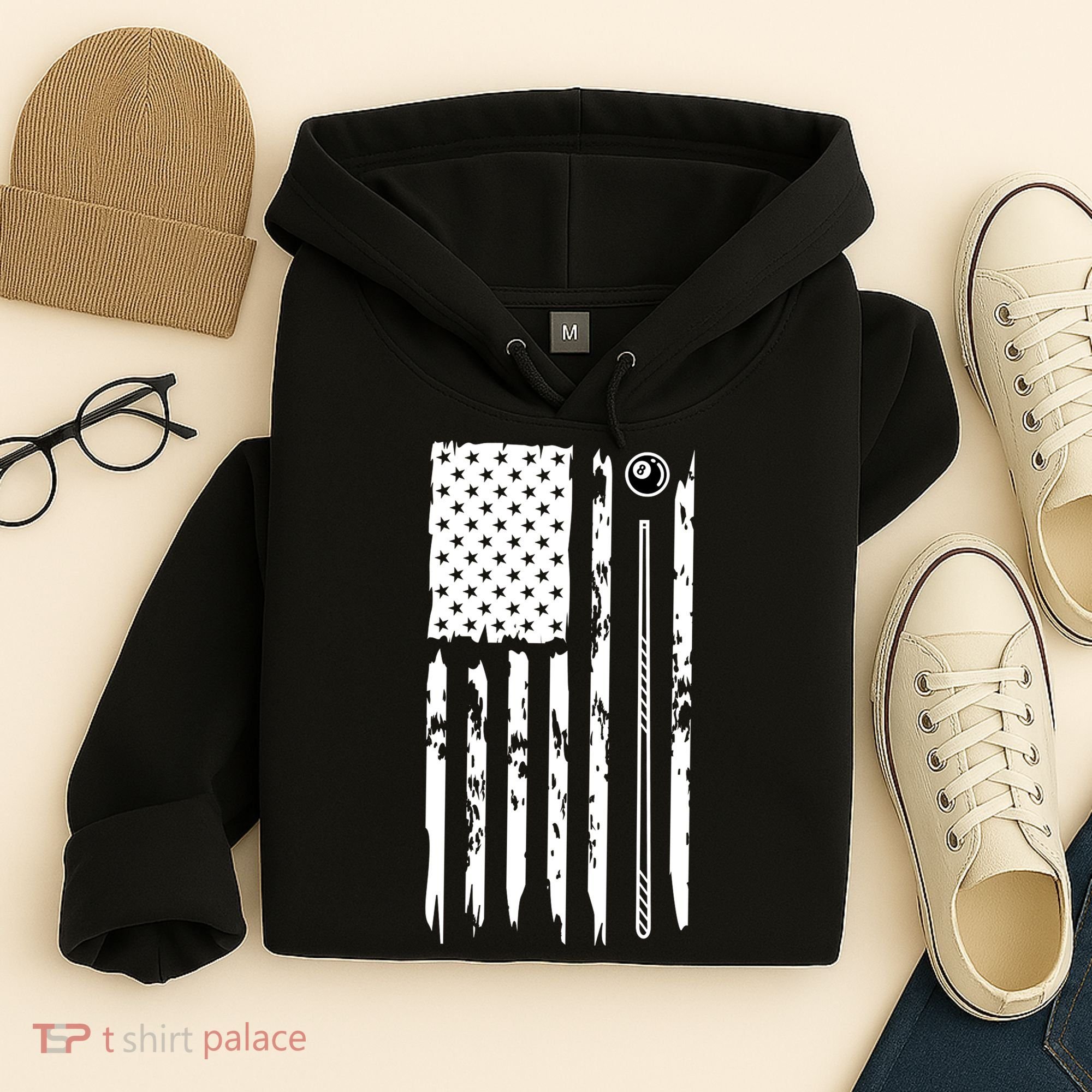Billiards Pool Player Snooker Game US Flag Billiards Dad Gift For Father’s Day Hoodie