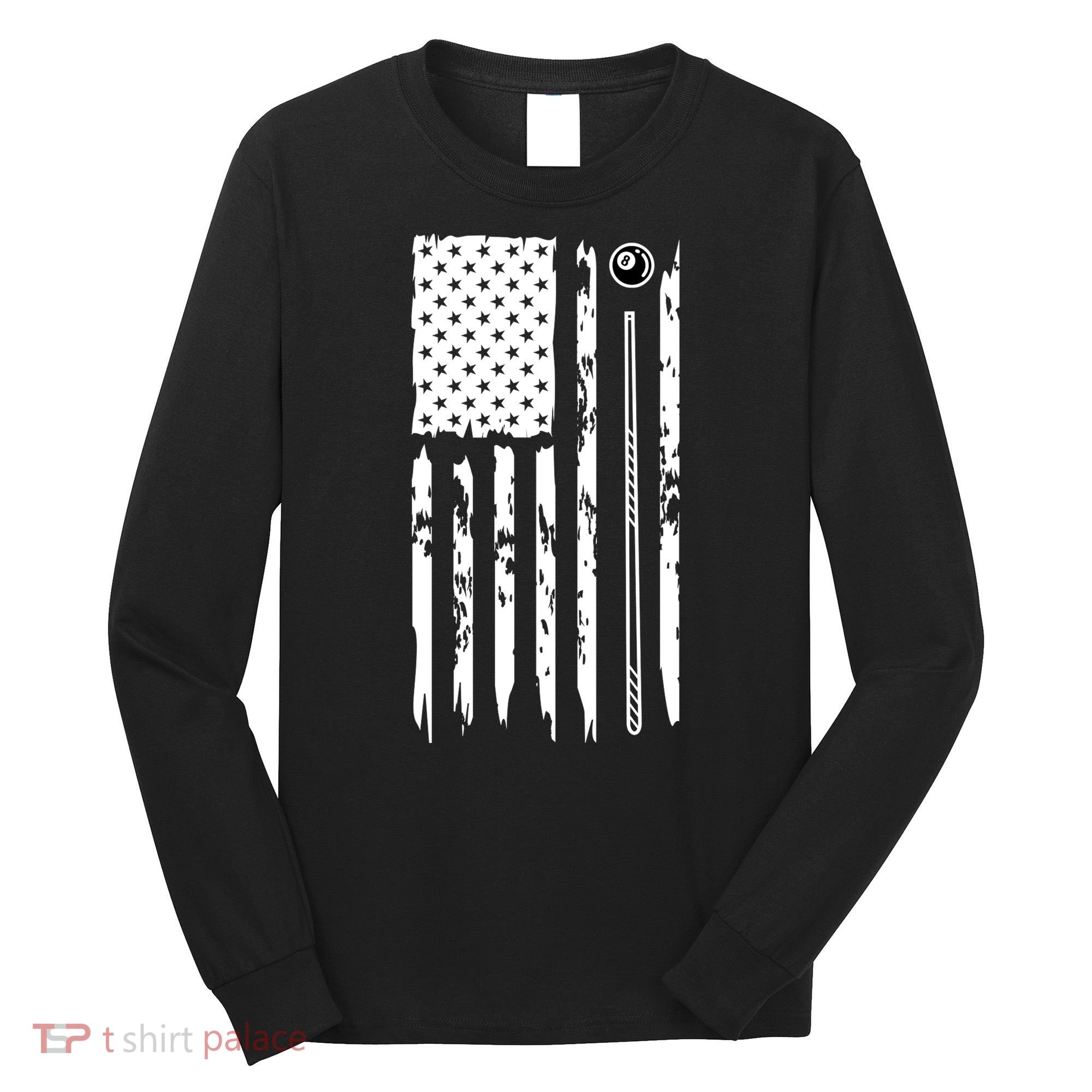Billiards Pool Player Snooker Game US Flag Billiards Dad Gift For Father’s Day Long Sleeve Shirt