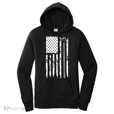 Billiards Pool Player Snooker Game US Flag Billiards Dad Gift For Father’s Day Women's Hoodie