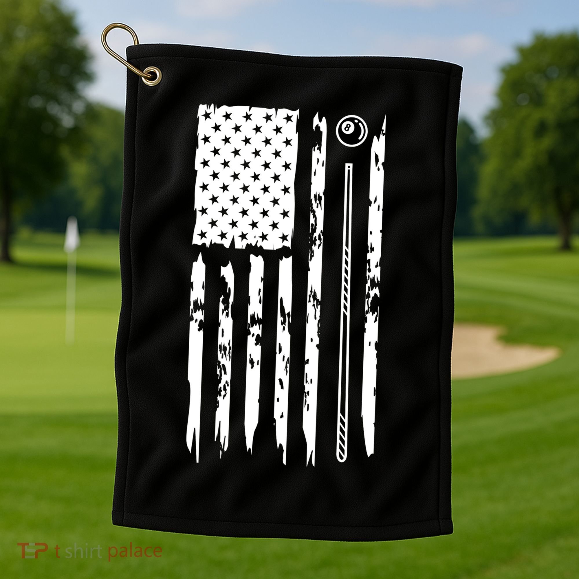 Billiards Pool Player Snooker Game US Flag Billiards Dad Gift For Father’s Day Golf Towel