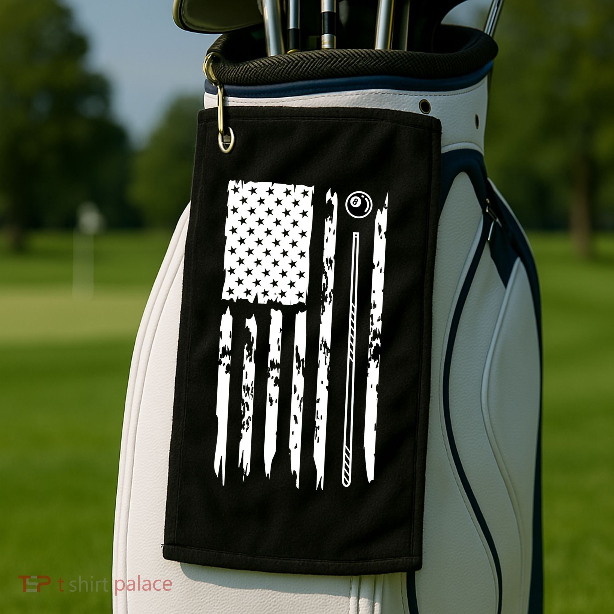 Billiards Pool Player Snooker Game US Flag Billiards Dad Gift For Father’s Day Golf Towel