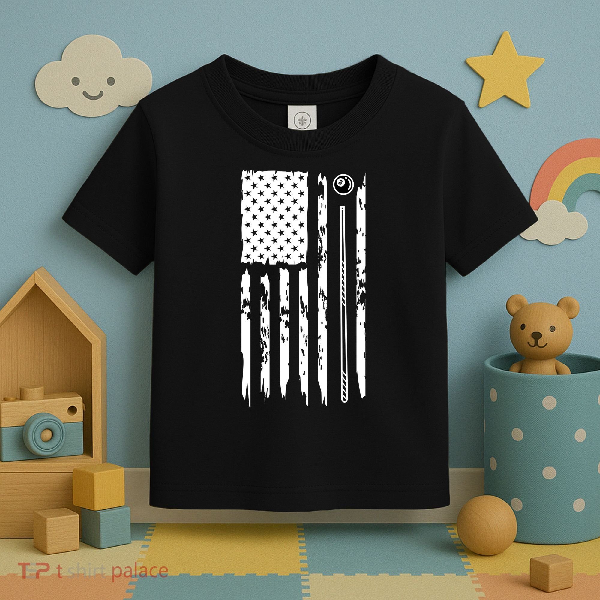Billiards Pool Player Snooker Game US Flag Billiards Dad Gift For Father’s Day Toddler T-Shirt