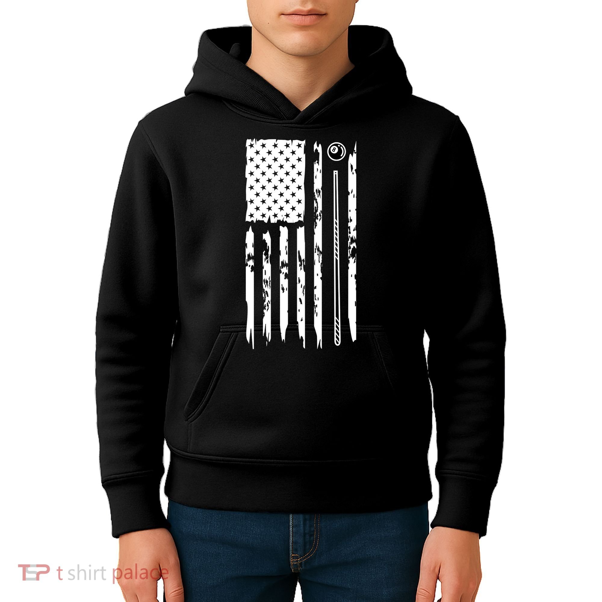 Billiards Pool Player Snooker Game US Flag Billiards Dad Gift For Father’s Day Kids Hoodie