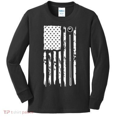 Billiards Pool Player Snooker Game US Flag Billiards Dad Gift For Father’s Day Kids Long Sleeve Shirt