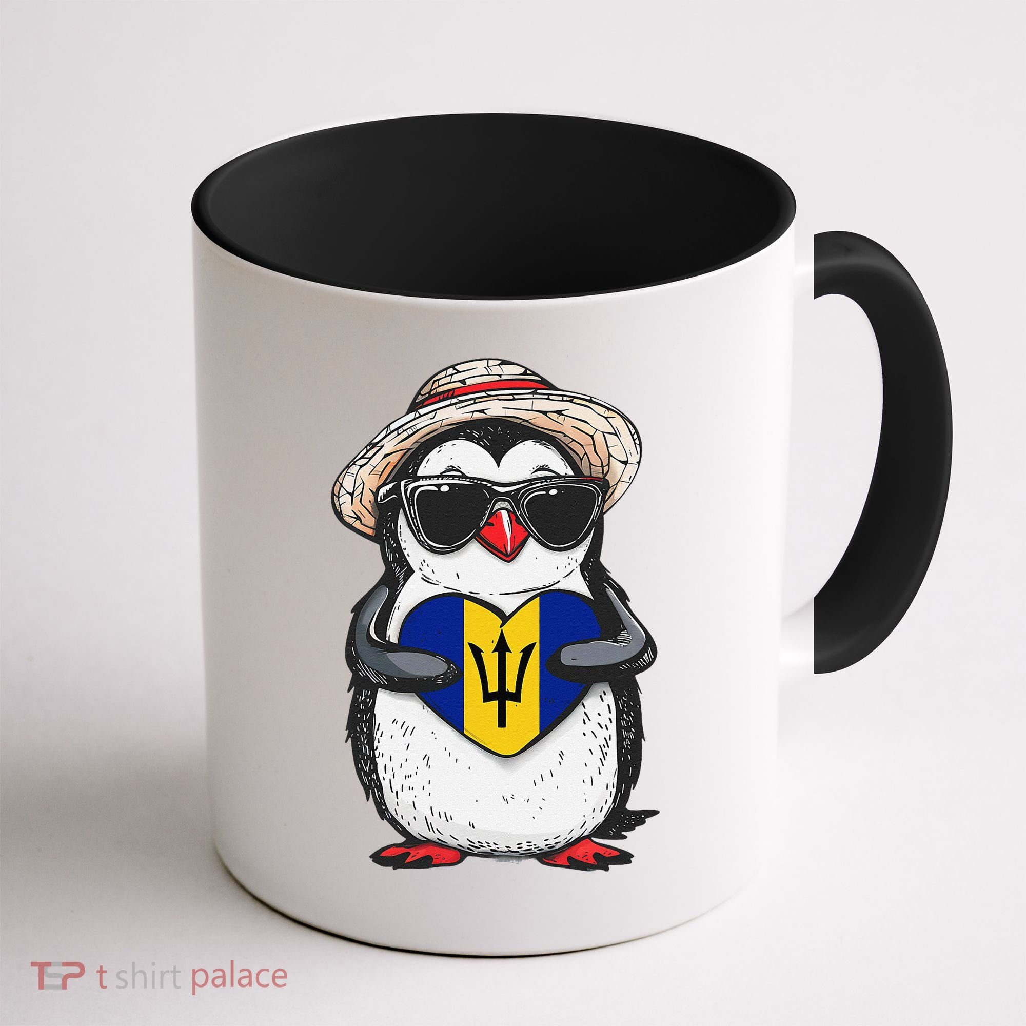 Bajan Pride Penguin Trident Heart Barbados Bajan Roots Coffee Mug