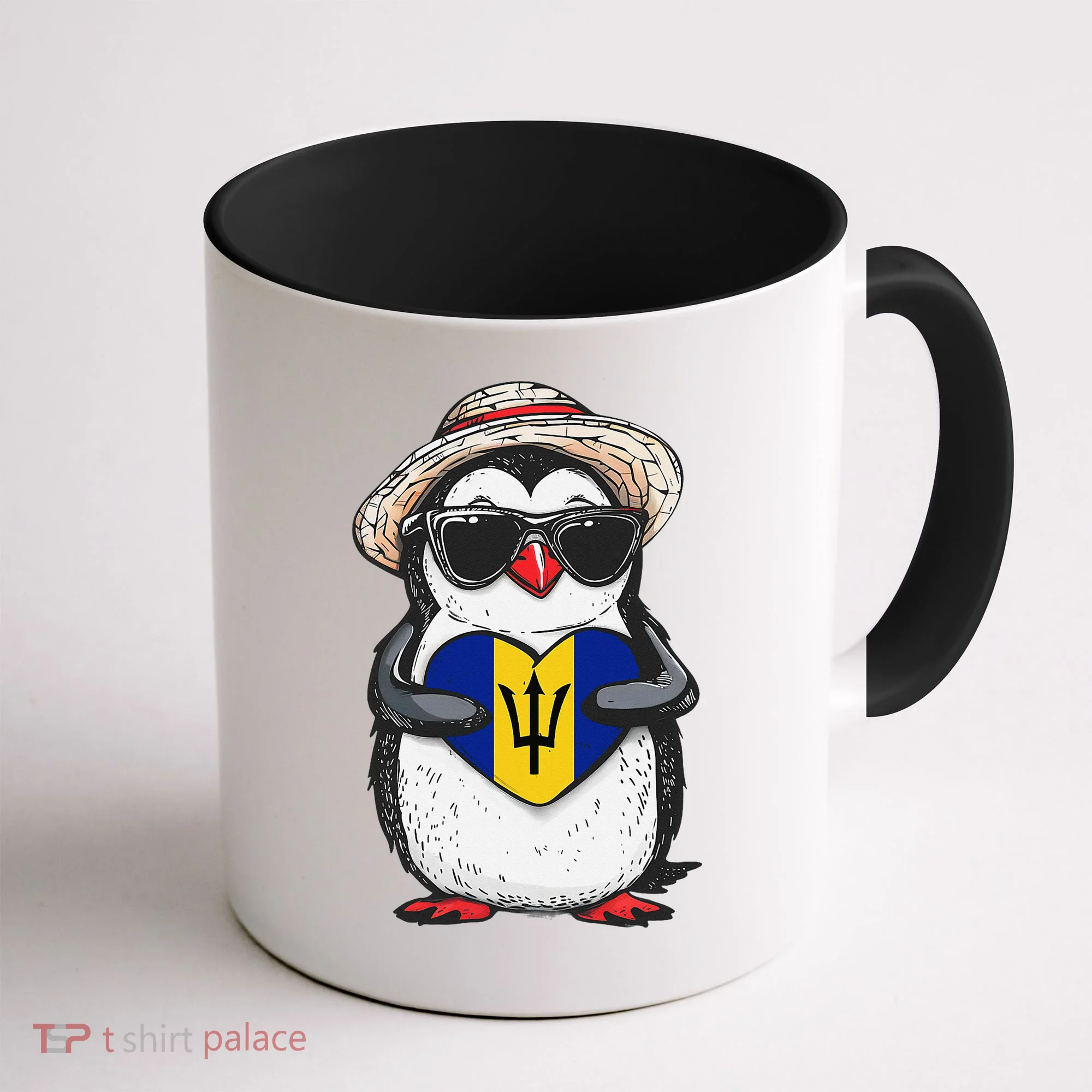 Bajan Pride Penguin Trident Heart Barbados Bajan Roots Coffee Mug