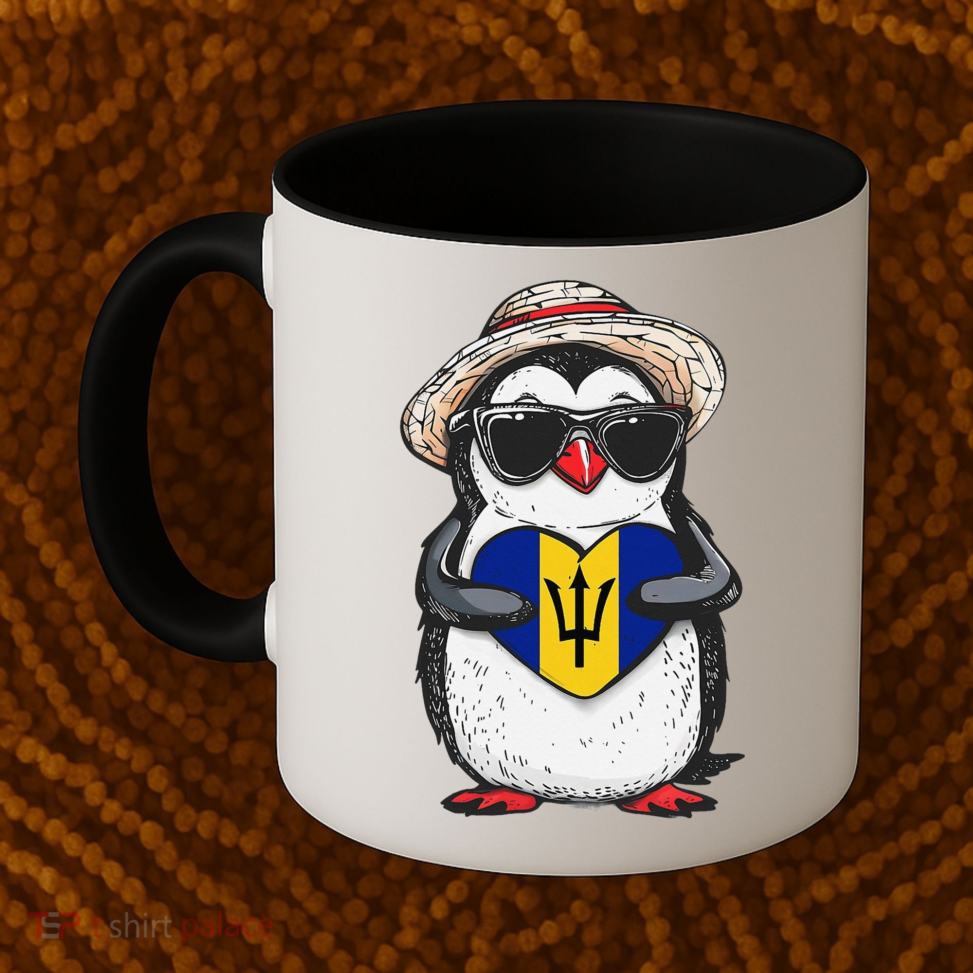 Bajan Pride Penguin Trident Heart Barbados Bajan Roots Coffee Mug