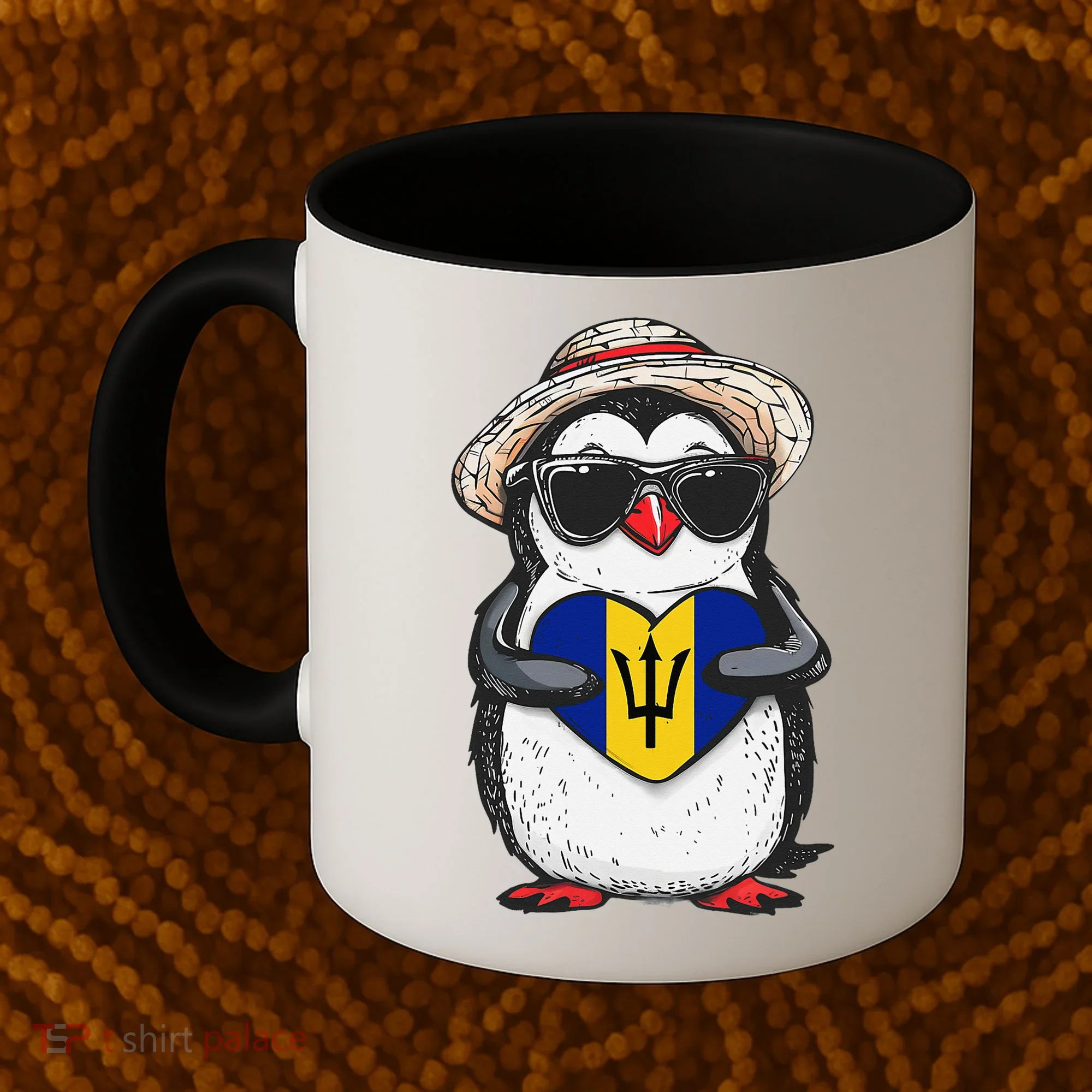 Bajan Pride Penguin Trident Heart Barbados Bajan Roots Coffee Mug