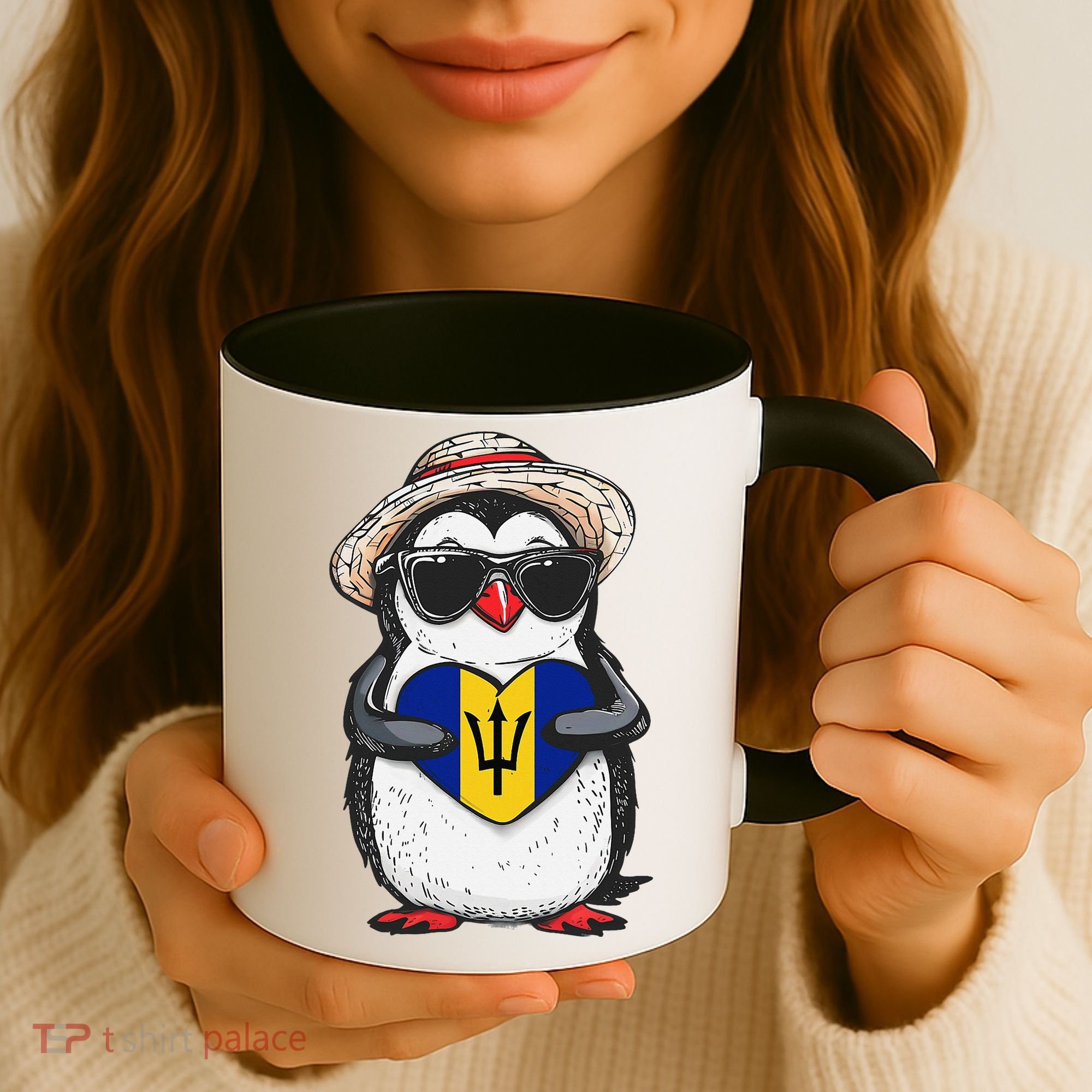 Bajan Pride Penguin Trident Heart Barbados Bajan Roots Coffee Mug