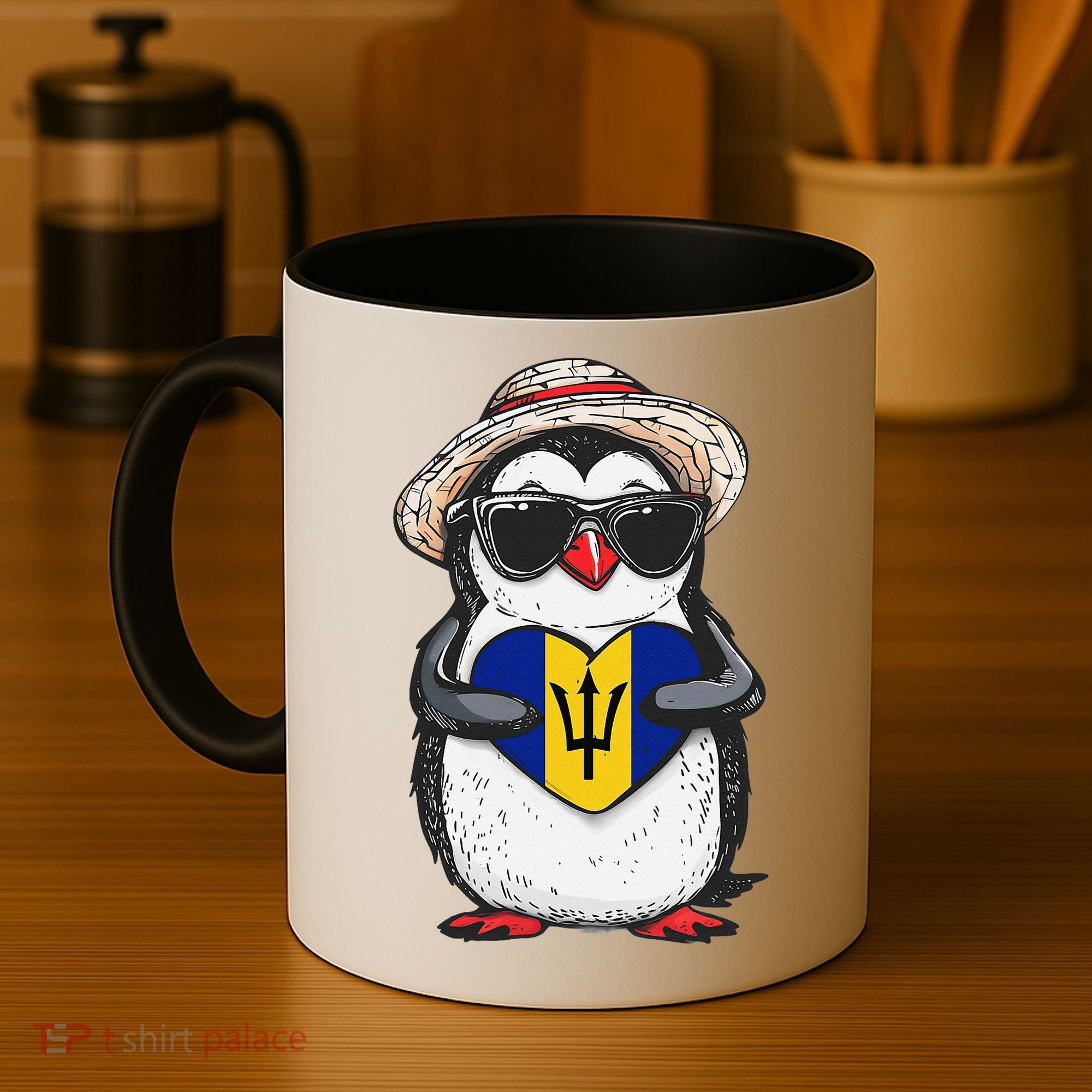 Bajan Pride Penguin Trident Heart Barbados Bajan Roots Coffee Mug